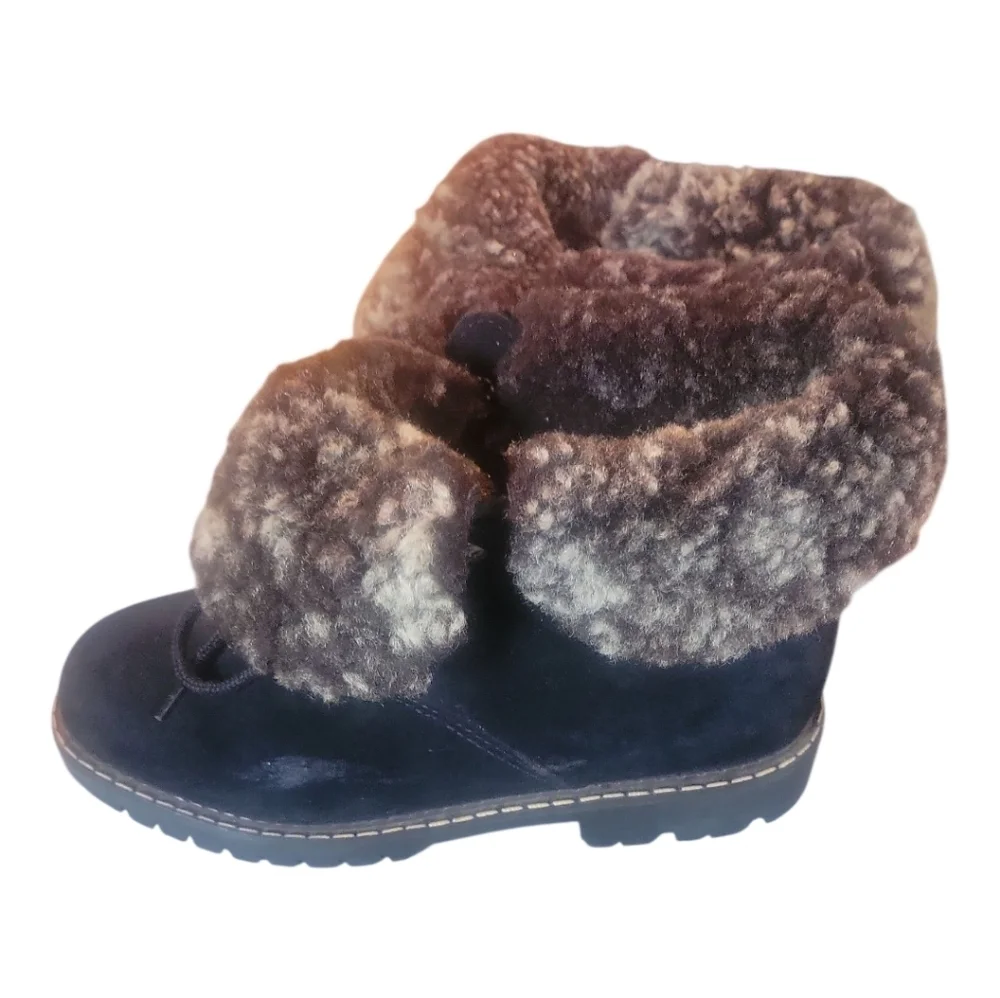 Sorel Women's Black Suede Cuff Over Faux Fur Lined Winter Ankle Bootie Boots 7M